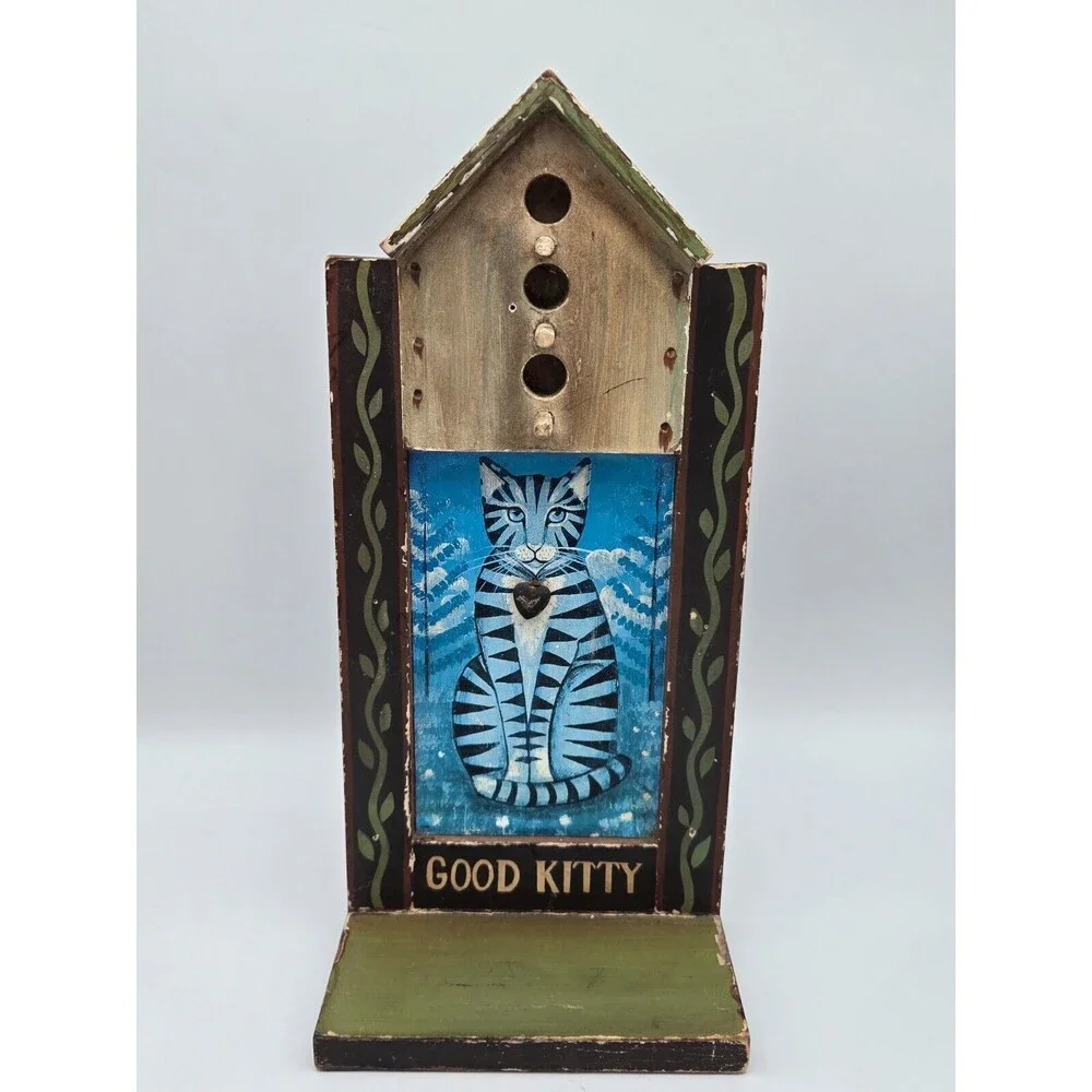 VTG Schifferl Midwest Cannon Falls Wood Cat Wall‎ Shelf Good Kitty Folk Art Farm